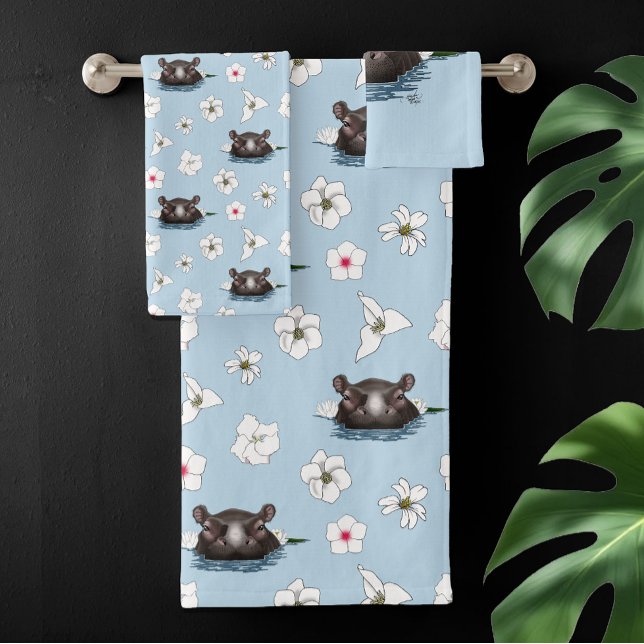Hippopotame Lotus Blanc Bleu (Créateur téléchargé)