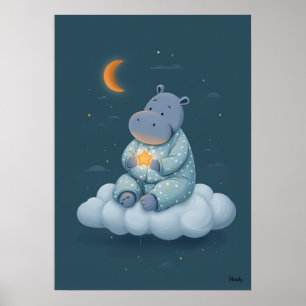 Hippopotame Mignon sur Nuage Décoration de Chambre