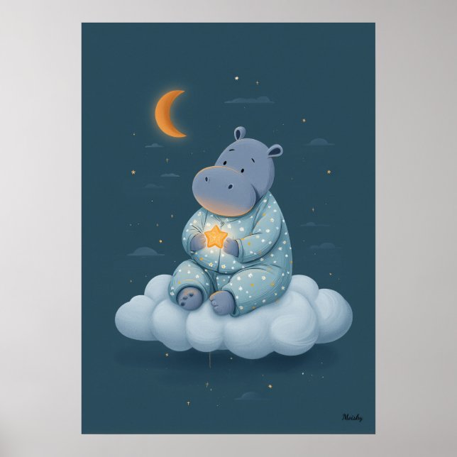 Hippopotame Mignon sur Nuage Décoration de Chambre (Devant)