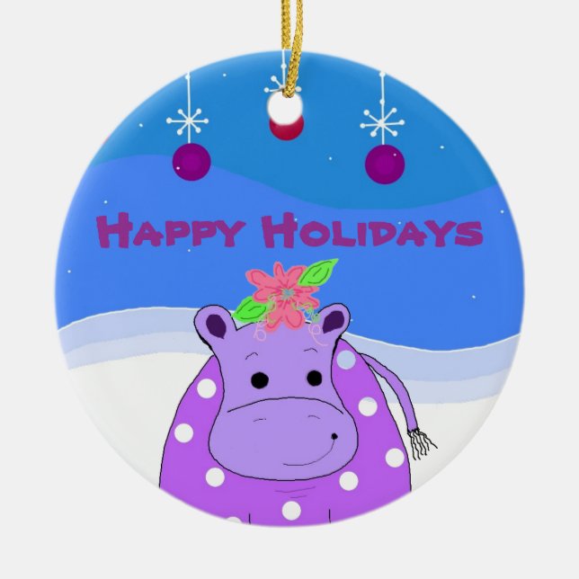 Hippopotame Violet et Ornements de Noël (Devant)