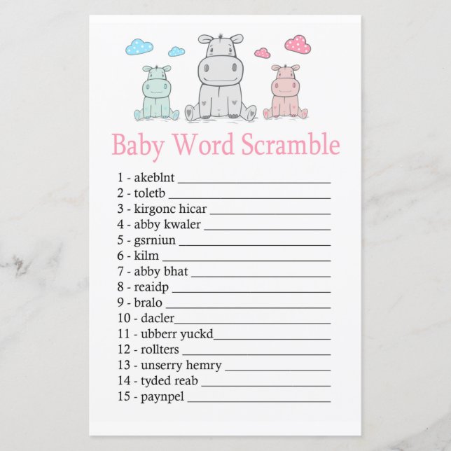 Hippopotamus Baby mot scramble jeu (Devant)