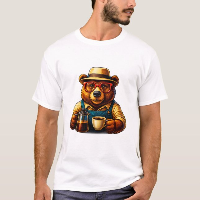 Hipster Coffee Bear – Stylish Drip Brew T-Shirt (Devant)