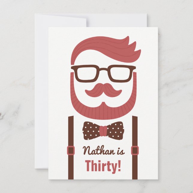 Hipster Gentleman Hommes Invitations de fête d'ann (Devant)
