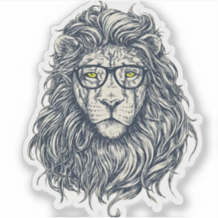 Hipster Lion with Glasses Sticker   Cool Geek King