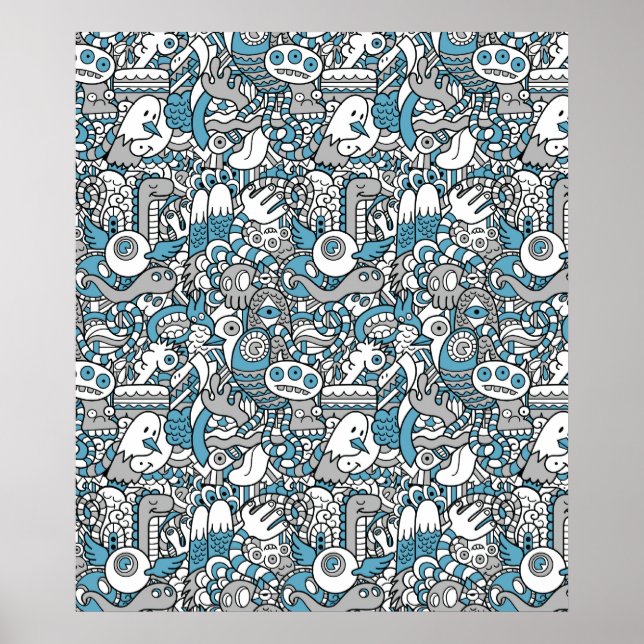 Hipster Monster Doodle Collage Poster (Devant)