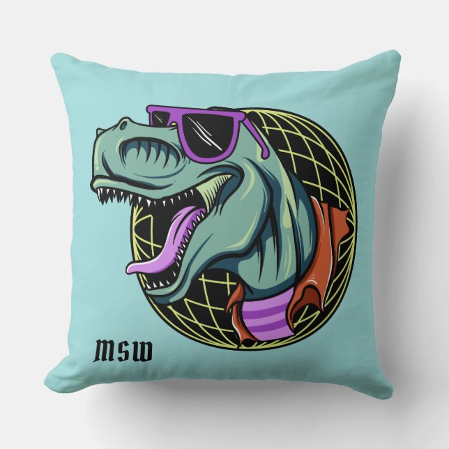 Hipster T-Rex personnalisé monogramme & oreiller j (Recto)