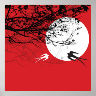 hirondelles orientales en clair de lune Poster rou