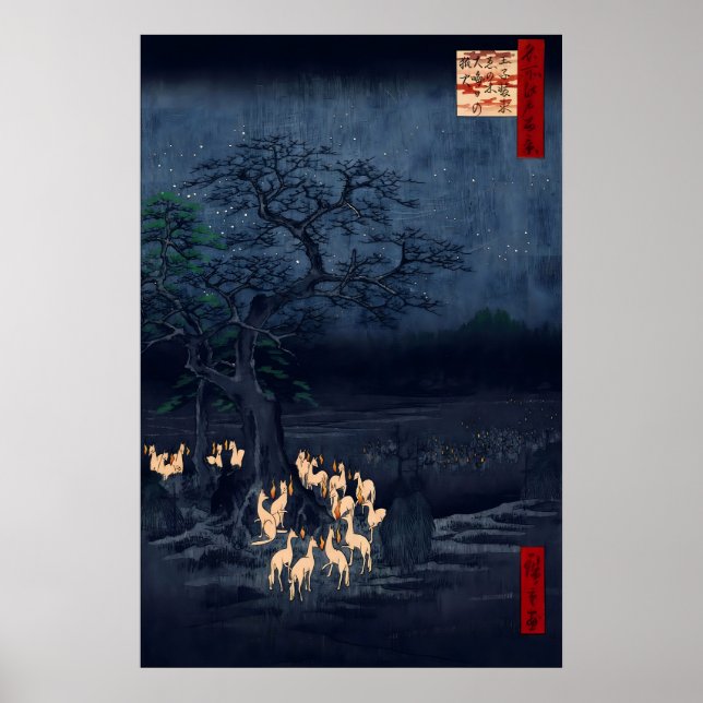 Hiroshige Ukiyo-e Poster Foxfires at the Changing (Devant)