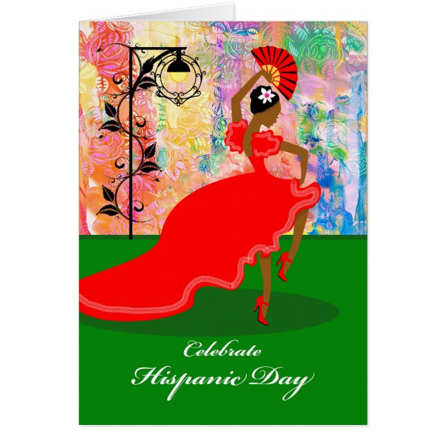 Hispanic Day, Flamenco Dancer in Red Dress, Fan (Devant)