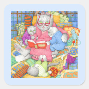HISTOIRE DU LIT Petits Stickers Carré - Bleu