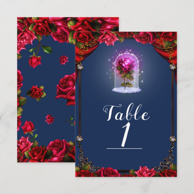 Histoire Élégante Roses Rouges Numéro de Table Ble (Devant / Derrière)