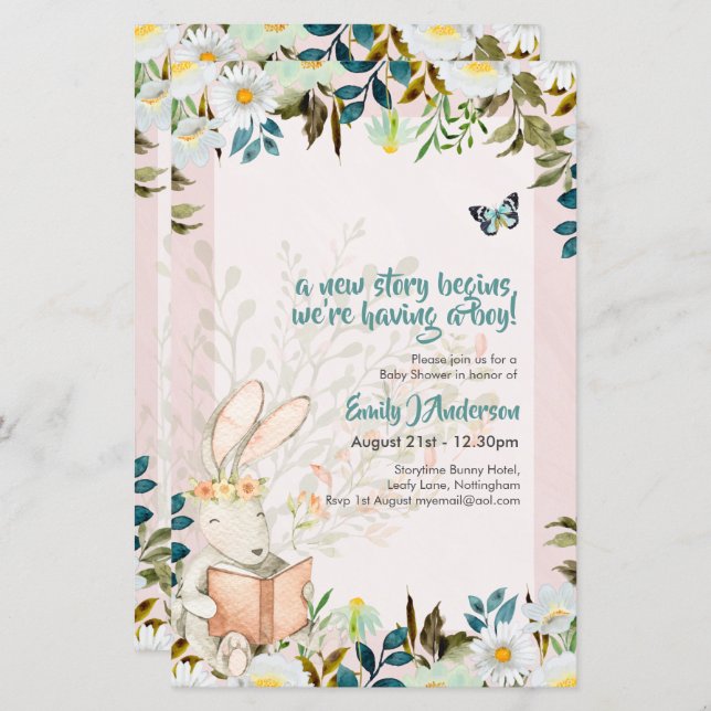 Histoire mignonne Invitation à la Baby Shower et R (Devant / Derrière)