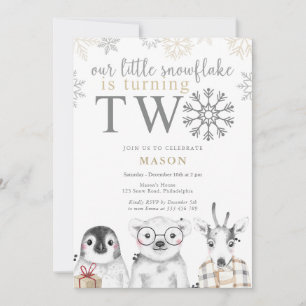 Hiver 2e anniversaire neutre beige Invitation