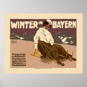 "Hiver affiche de Vintage voyage en Bavière"