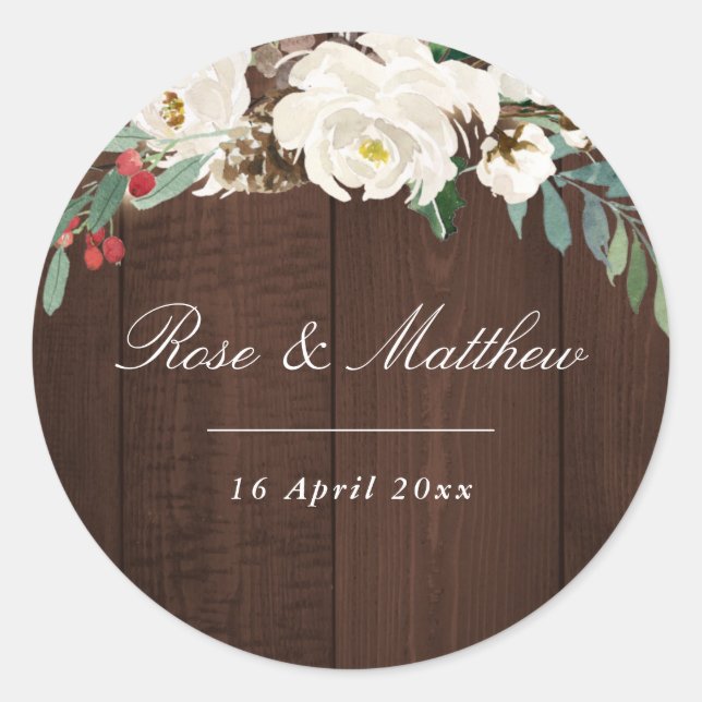 hiver aquarelle fleurit autocollant mariage (Devant)