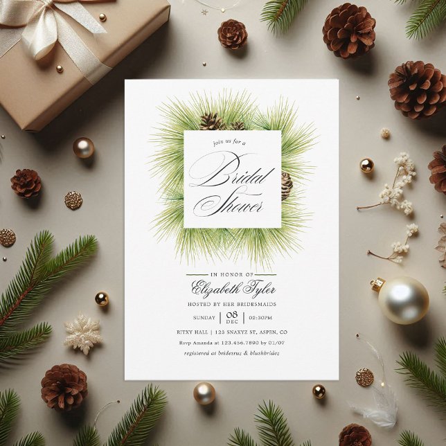 Hiver Aquarelle Pines Douche nuptiale Invitation (Winter Watercolor Pines Bridal Shower Invitation)