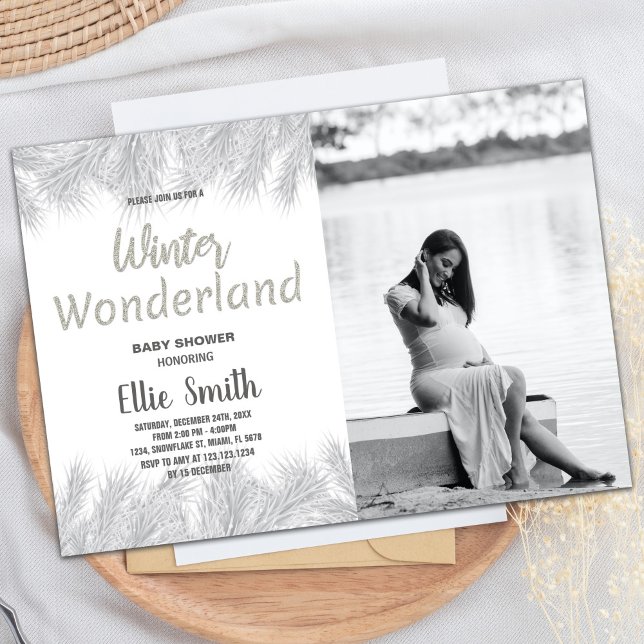 Hiver Baby Shower Invitations Parties scintillant  (Winter Baby Shower Invitations Glitter Pine Photo)