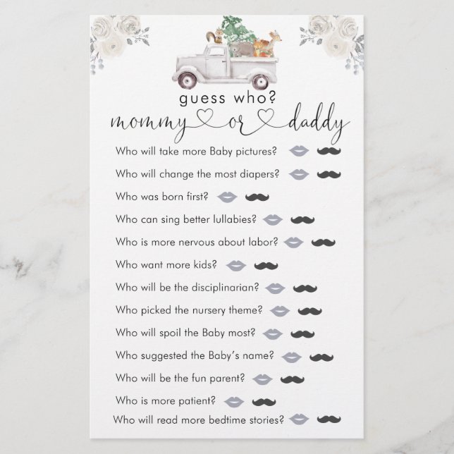 Hiver Blanc Floral Woodland Devinez Qui Joue (Devant)