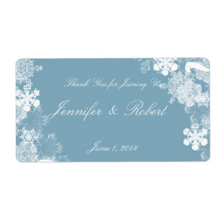 Hiver Bleu Blanc Snowflakes Mariage Étiquette d'ea