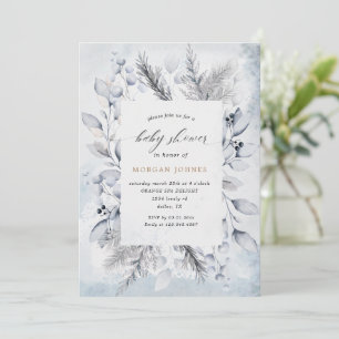 Hiver Bleu Élégant Baby shower Floral Invitation