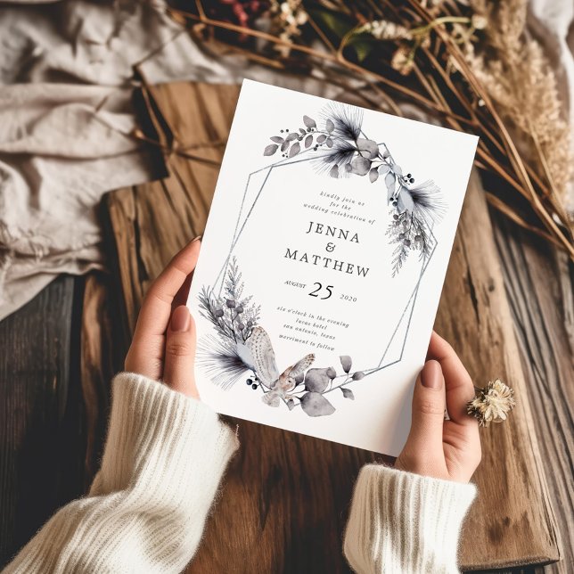 Hiver Bleu Élégant Faire-part de mariage de feuill (Créateur téléchargé)