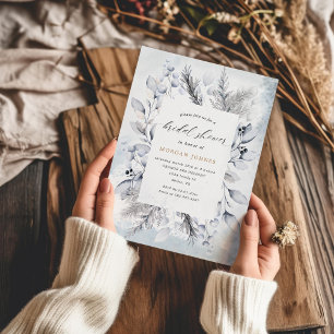 Hiver Bleu Élégant Floral Fête des mariées Invitat