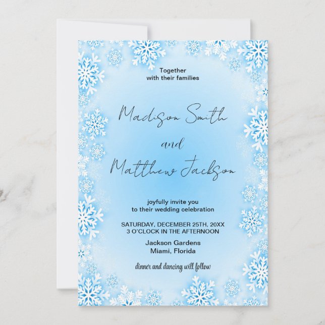 Hiver Blue Neige Mariage Invitations (Devant)