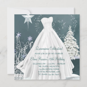 Hiver Blue Snowflakes Quinceanera Invitations