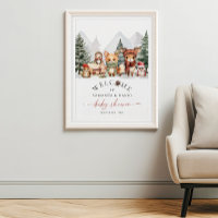 Hiver Bois Animaux Baby shower Affiche de bienvenu
