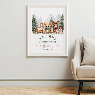Hiver Bois Animaux Baby shower Affiche de bienvenu