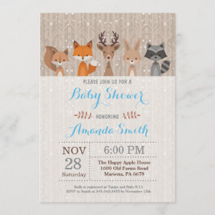 Hiver Bois Animaux Baby shower Invitation