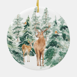 Hiver Bois Cerf Noël Ornement en céramique