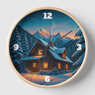 Hiver / Cosy horloge murale Cabine hiver