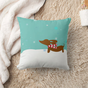 Hiver Dachshund Coussin de l'accent de Noël