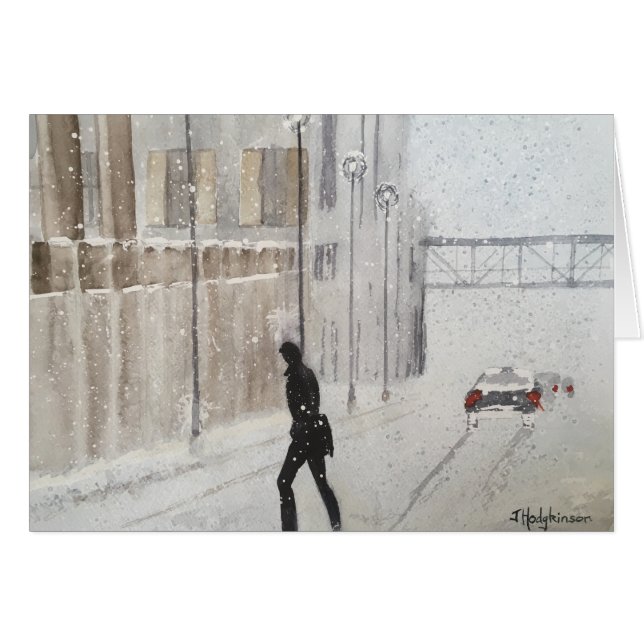 HIVER DANS LA VILLE. AQUARELLE (Devant horizontal)