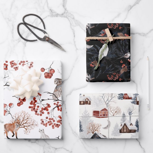 hiver émerveillement feuilles papier d'emballage d (Recto)