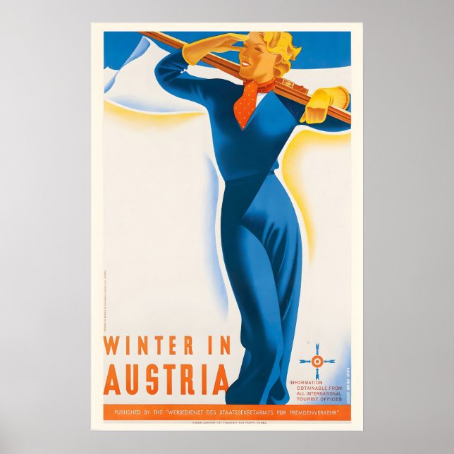 Hiver en Autriche Affiche de ski vintage - Encadré (Devant)