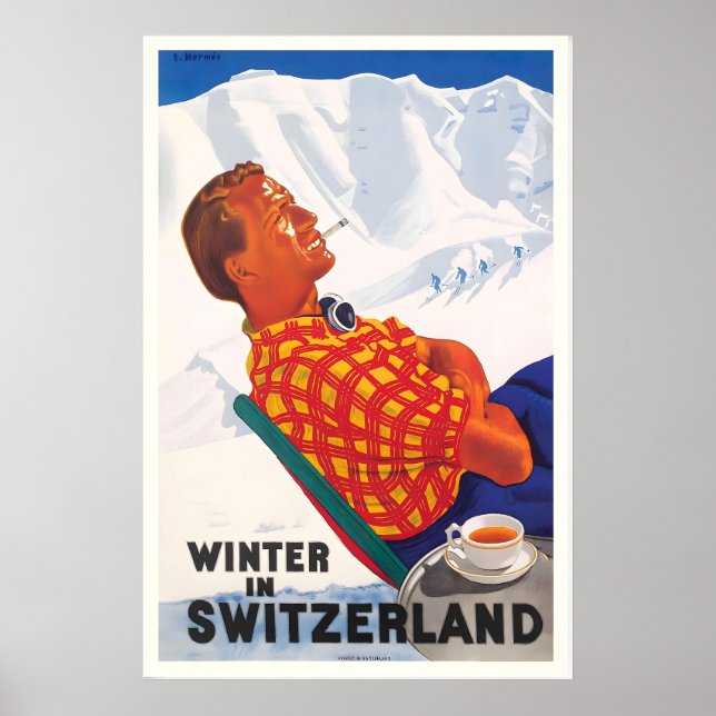 Hiver en Suisse Affiche de voyage vintage (Devant)