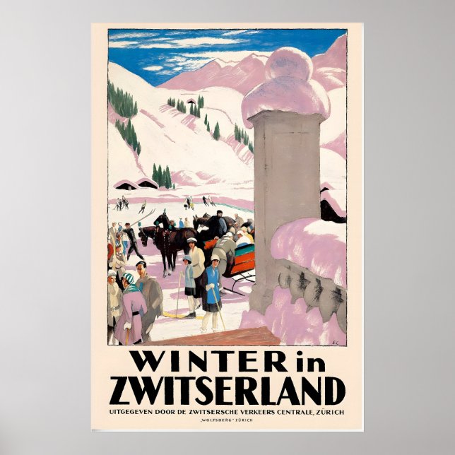 Hiver en Suisse Zurich Affiche de voyage vintage (Devant)