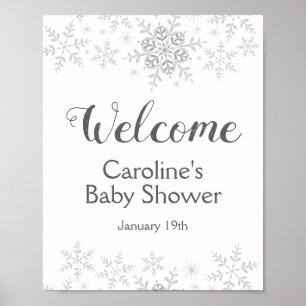 Hiver Flocon de neige Baby shower d'argent Affiche