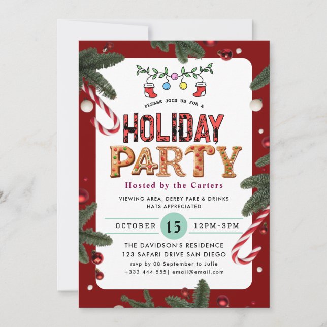 Hiver Floral Berries Fête Invitation (Devant)