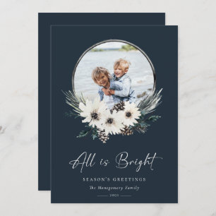 Hiver Floral Hoop Wreath Photo Holiday Card