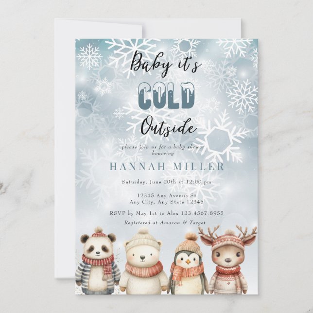 Hiver froid | Bébé mignon douche Invitations (Devant)