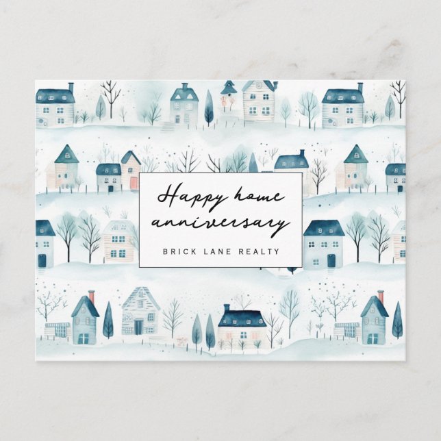 Hiver Happy Home Anniversaire Véritable Carte post (Devant)