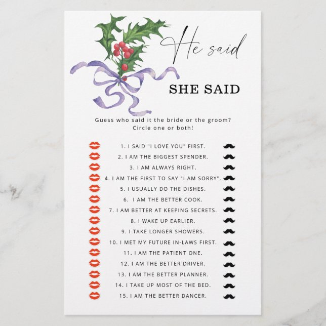 Hiver Il dit qu'elle a dit jeu de douche nuptiale (Devant)