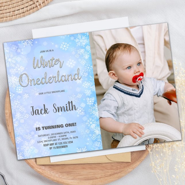 Hiver Invitations ONEderland Parties scintillant d (Winter ONEderland Invitations Silver Glitter Photo)
