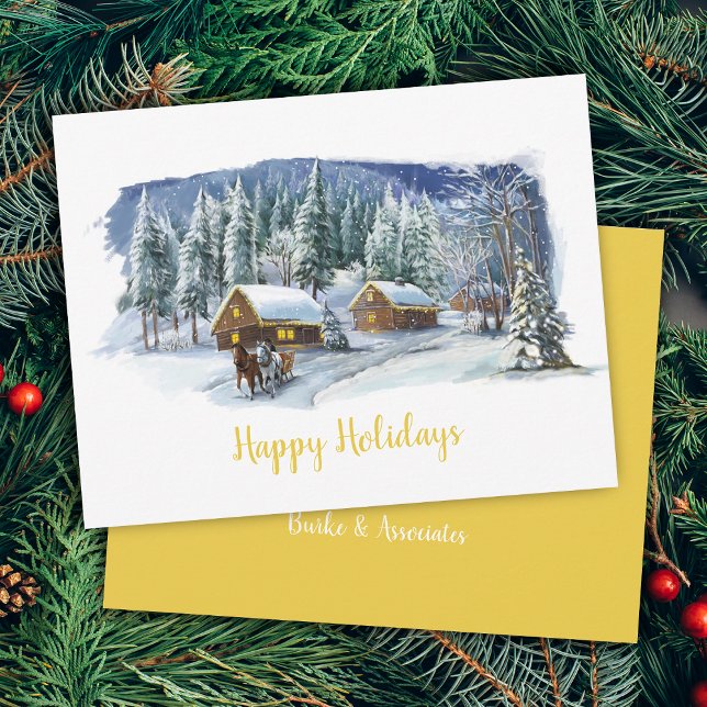 Hiver Joyeux Vacances Affaires Carte de Noël (Winter Happy Holidays Business Christmas Card)