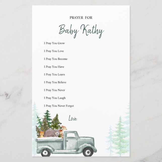 Hiver Les animaux de bois Prières pour la carte bé (Devant)