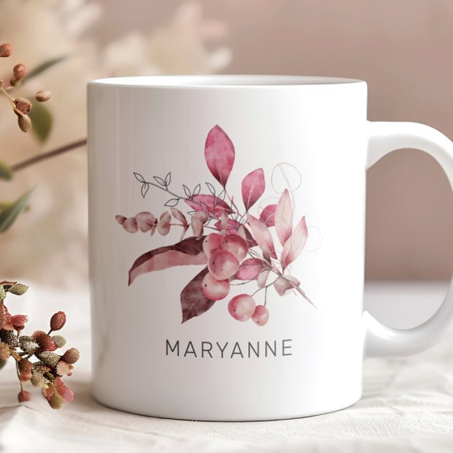 Hiver Magie Florale Monogramme Café Mug (Créateur téléchargé)