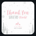 Hiver, Merci neige beaucoup autocollant<br><div class="desc">Cet autocollant de remerciement mignon présente des flocons d'argent et des graphiques de cerfs. Idéal pour les fêtes d'enfants d'hiver. D'autres articles correspondants sont disponibles dans ma collection Winter Wonderland. (invitation,  carte de remerciements,  merci tag,  bannière,  et plus encore)</div>